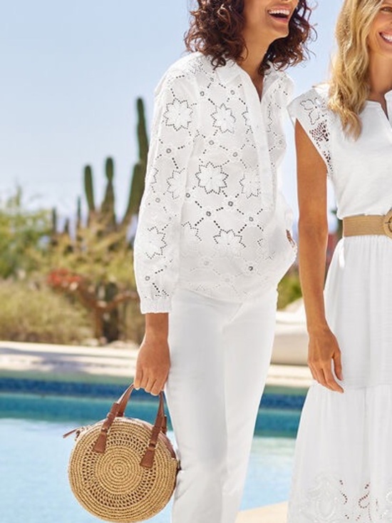 Talbots Tops - Talbot White Eyelet Button-Front Blouse